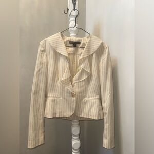 RALPH LAUREN BLACK LABEL Flattering Cream & Black Pinstripe Ruffled Blazer Sz 10